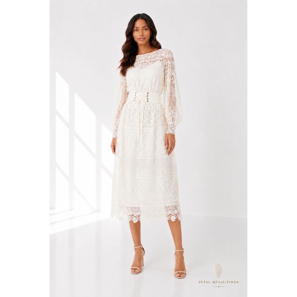 Spell & The Gypsy Dawn Lace Belted Keyhole Back Long Sleeve Midi Dress NWT XL